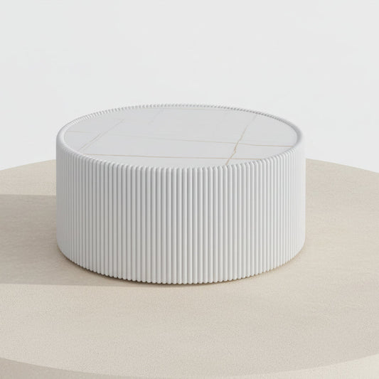 Light Slate Top Cylinder Shape Leather Coffee modern Sofa Table for Living Room furniture - FVNLYXQ