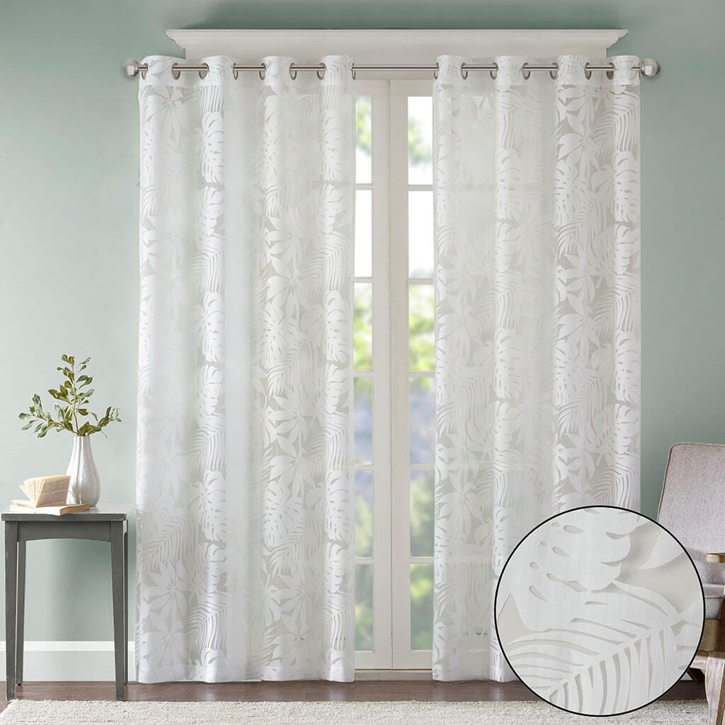 Palm Leaf Burnout Window Sheer White 50x84"