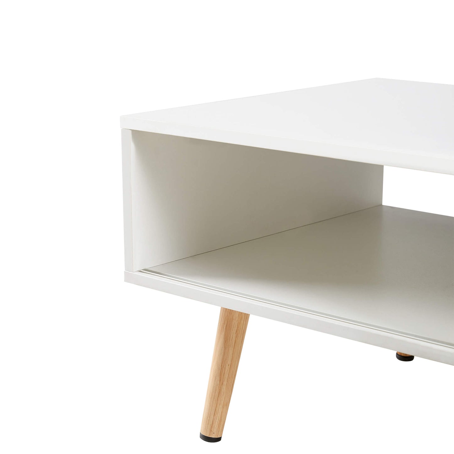 Rattan Coffee table, sliding door for storage, solid wood legs, Modern table for living room ,White - FVNLYXQ