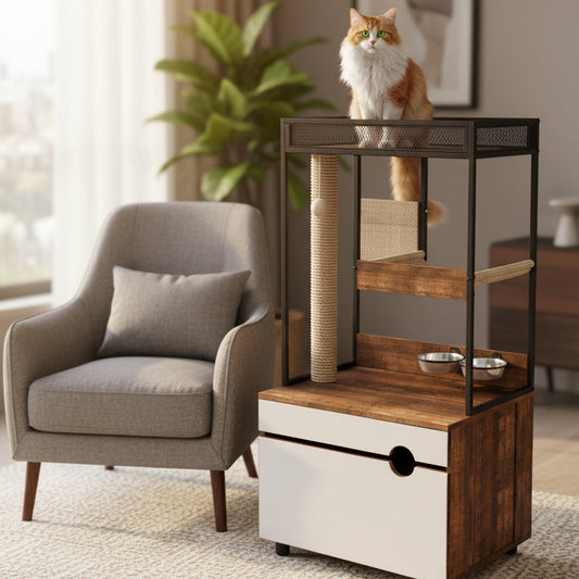 Cat Litter Box Enclosures with Cat Tree Tower, Cat Furniture ,Cat Cabinet - FVNLYXQ