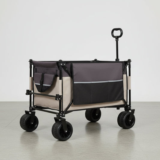 Folding Wagon Cart, 360° Wheels, Heavy - Duty, Khaki - Gray - FVNLYXQ