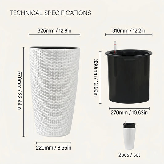 Modern Self-Watering Rattan Planters - Set of 2