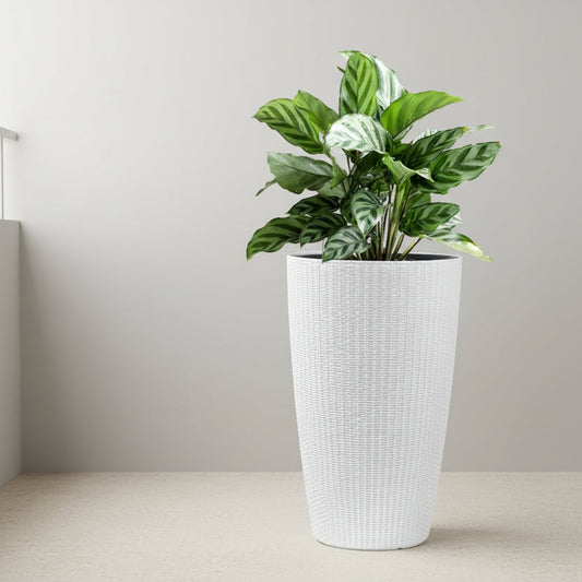 Set of 2 White 22" Tall Faux Rattan Planters with Water Level Indicator - FVNLYXQ