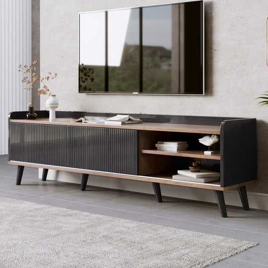 63'' Mid Century TV Stand with 2 Cabinets& Open Compartments, Entertainment Center for TVs up to 70'', Television Console for Living Room, Bedroom, Home Theatre - FVNLYXQ