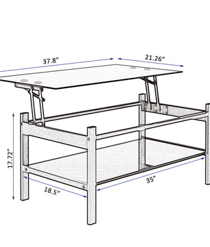 Glass Lift Top Coffee Table, Modern Simple 2-Layer Tempered Glass Coffee Table for Living Room, Black