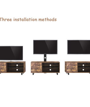 Rustic Brown TV Console with push-to-open Storage Cabinet for TV up to 65in Wood &glass TV Stand for Living Room Bedroom 