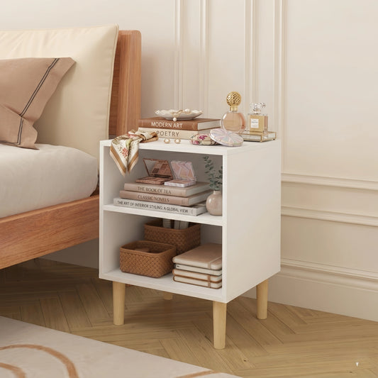Modern White Wooden Nightstand with Storage Drawer & Solid Pine Legs, 23" Height - FVNLYXQ