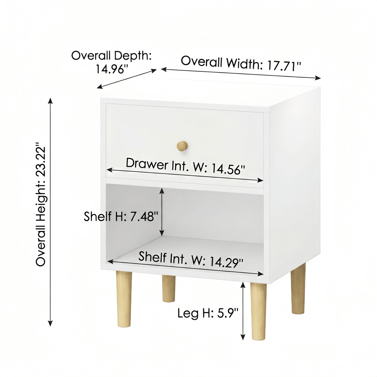 Modern White Wooden Nightstand with Storage Drawer & Solid Pine Legs, 23" Height - FVNLYXQ