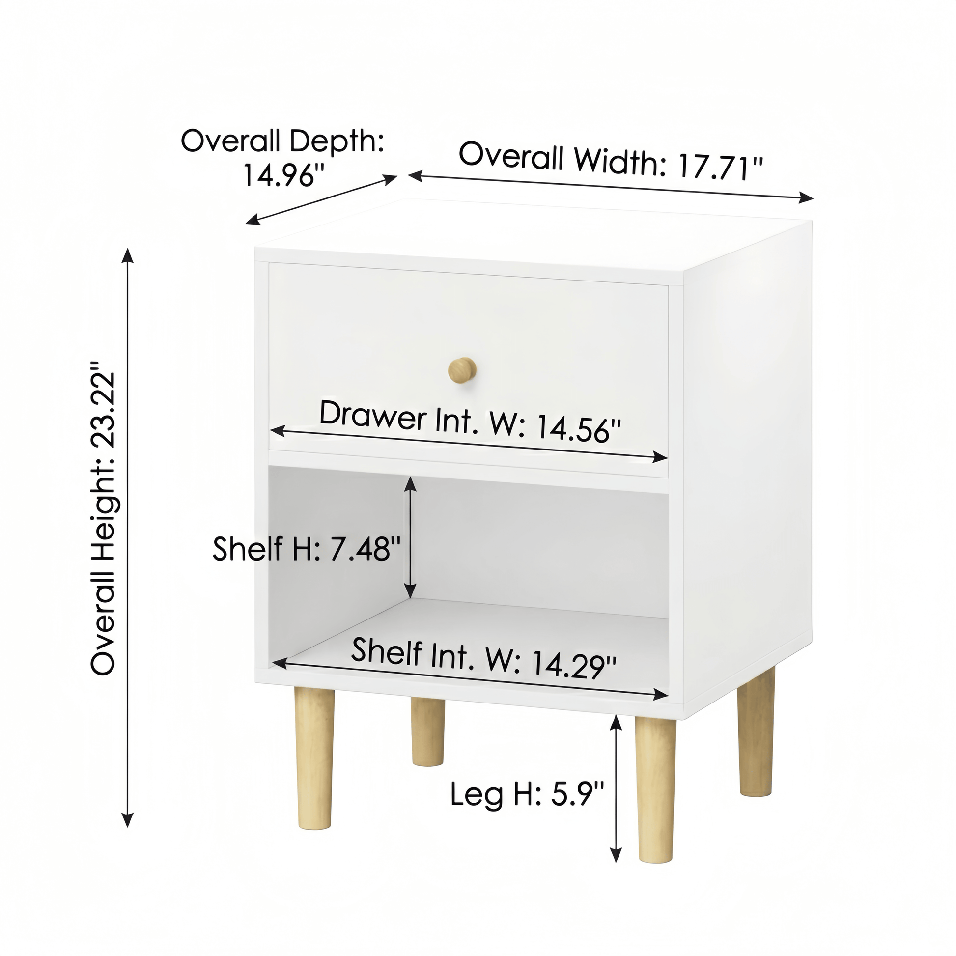 Modern White Wooden Nightstand with Storage Drawer & Solid Pine Legs, 23" Height - FVNLYXQ