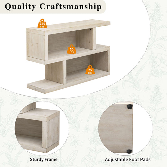 Console Table with Symmetrical Design, Retro Entryway Table with 2-Tier Open Shelf, Sofa Table for Entryway, Hallway and Living Room (Natural) 