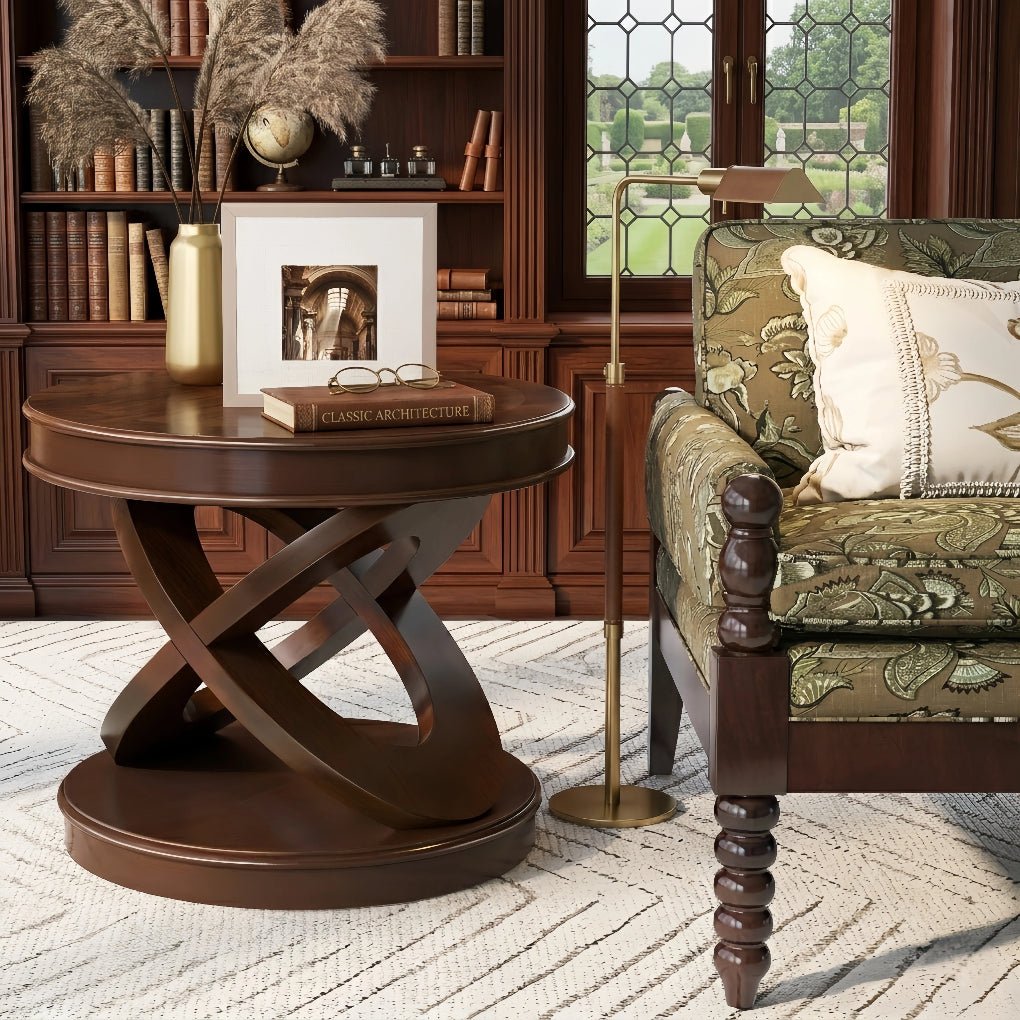 Premium Solid Wood Veneer Side Table - 20" High Round Accent Table with Waterproof Top - FVNLYXQ
