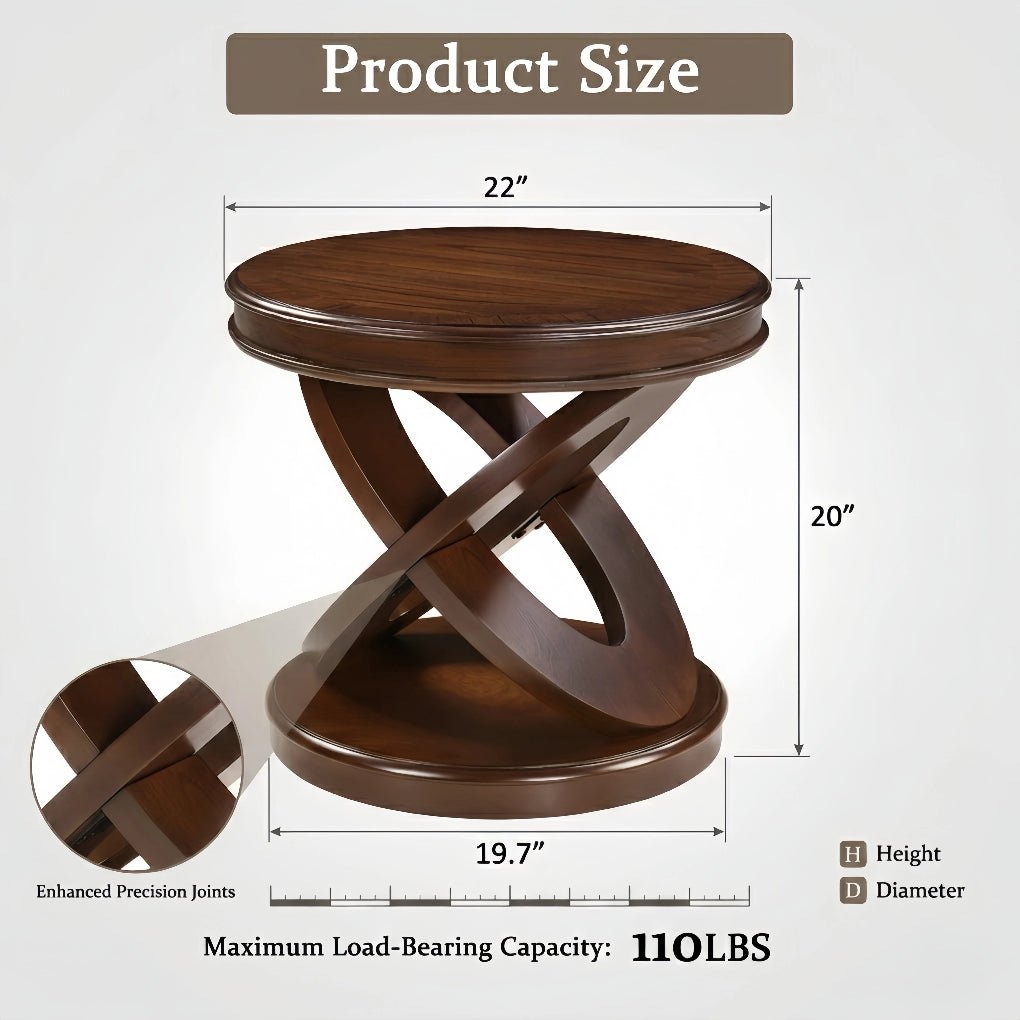 Premium Solid Wood Veneer Side Table - 20" High Round Accent Table with Waterproof Top - FVNLYXQ
