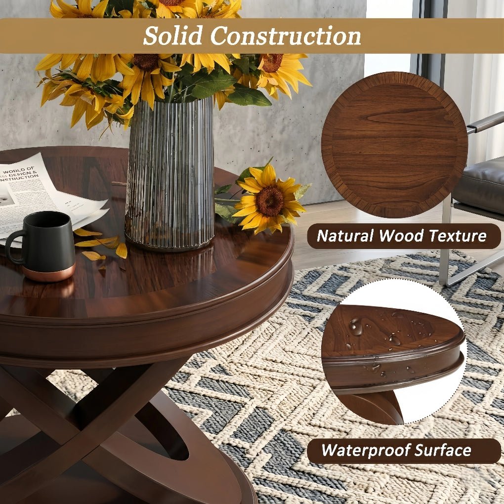 Premium Solid Wood Veneer Side Table - 20" High Round Accent Table with Waterproof Top - FVNLYXQ