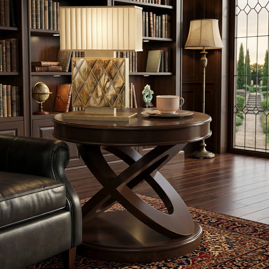 Premium Solid Wood Veneer Side Table - 20" High Round Accent Table with Waterproof Top - FVNLYXQ