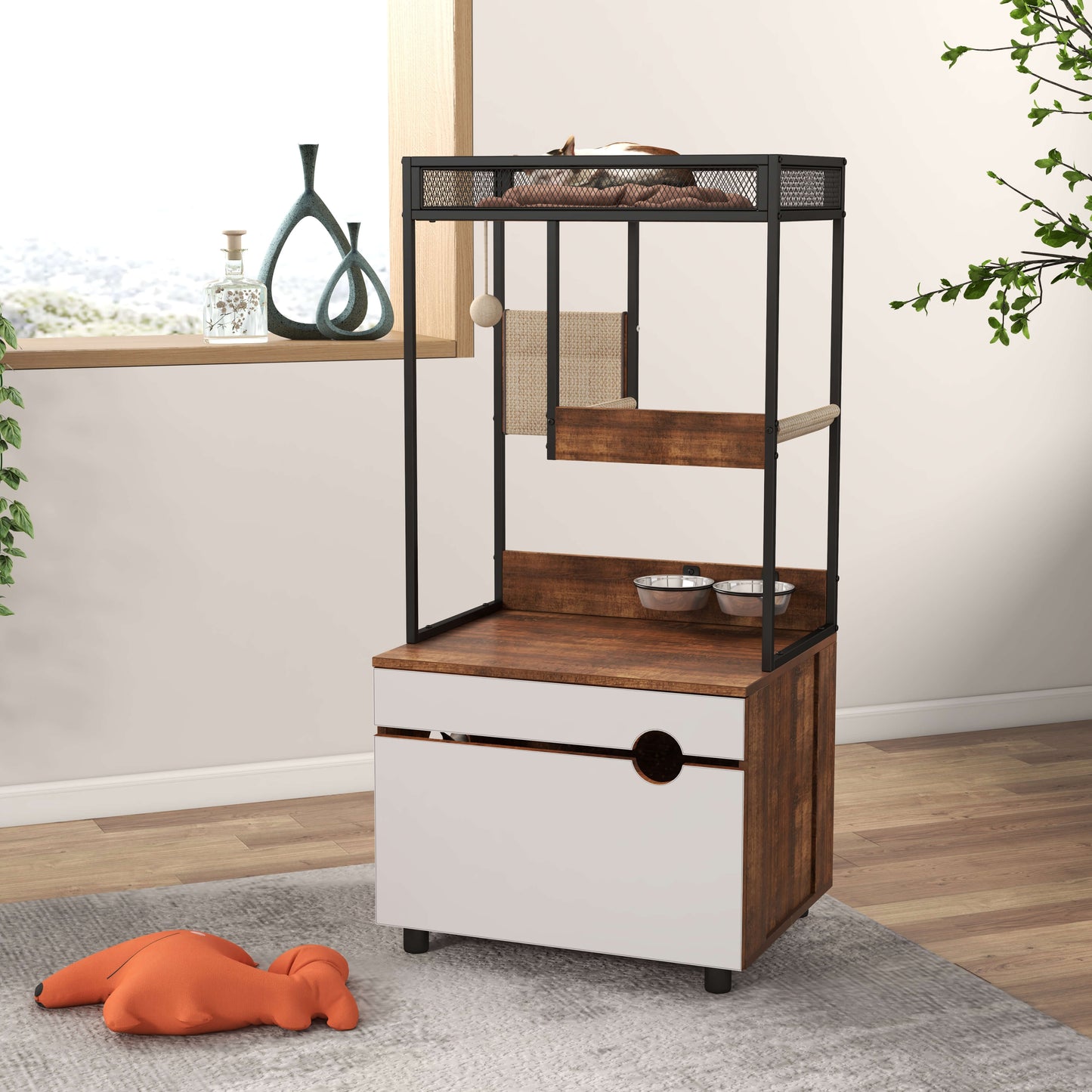 Cat Litter Box Enclosures with Cat Tree Tower, Cat Furniture ,Cat Cabinet - FVNLYXQ
