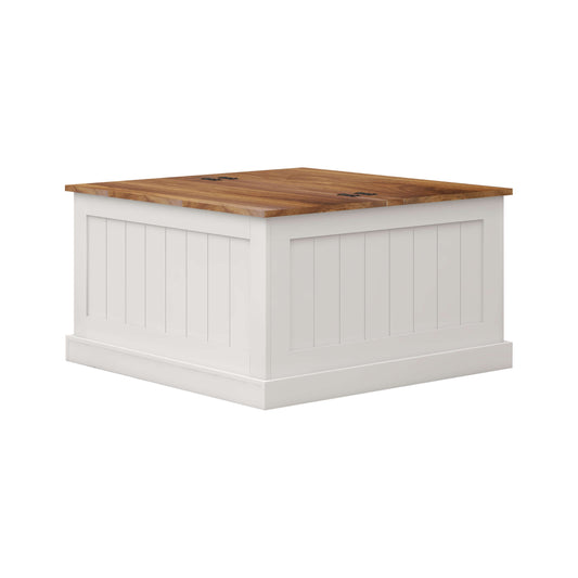 31.5" Farmhouse Coffee Table, Square Wood Center Table with Hinged Lift Top, Rustic Cocktail Table with Large Hidden Storage Compartmen for Living Room-White