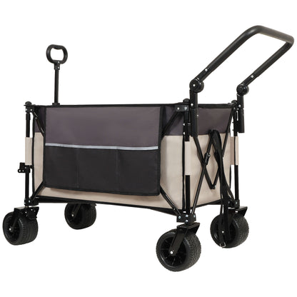 Multi-Functional Push-Pull Folding Wagon Cart with Rotating Handle & 360° All-Terrain Wheels – Heavy-Duty, Adjustable Design, Large Capacity for Transport, Groceries, and Outdoor Use, khaki- Gray - FVNLYXQ