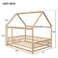 Full Size Floor Wooden Bed with House Roof Frame, Fence Guardrails ,Nartural - FVNLYXQ