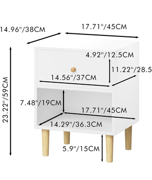 23.22''H Wooden Nightstand with One Drawer One Shelf for Kids, Adults, White 