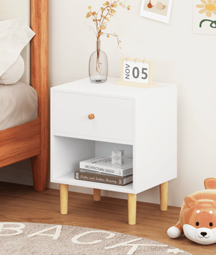 23.22''H Wooden Nightstand with One Drawer One Shelf for Kids, Adults, White 