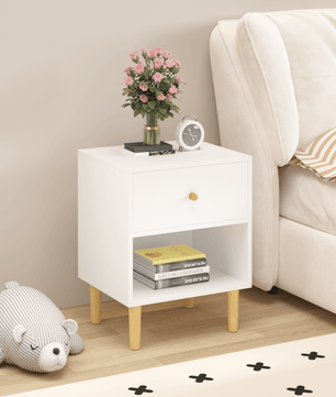 23.22''H Wooden Nightstand with One Drawer One Shelf for Kids, Adults, White 