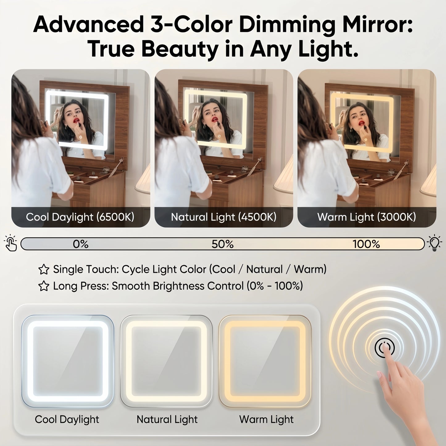 Walnut Vanity Desk w/ LED Mirror & 7 - Drawer Storage(Pre - order: Ships May 20) - FVNLYXQ