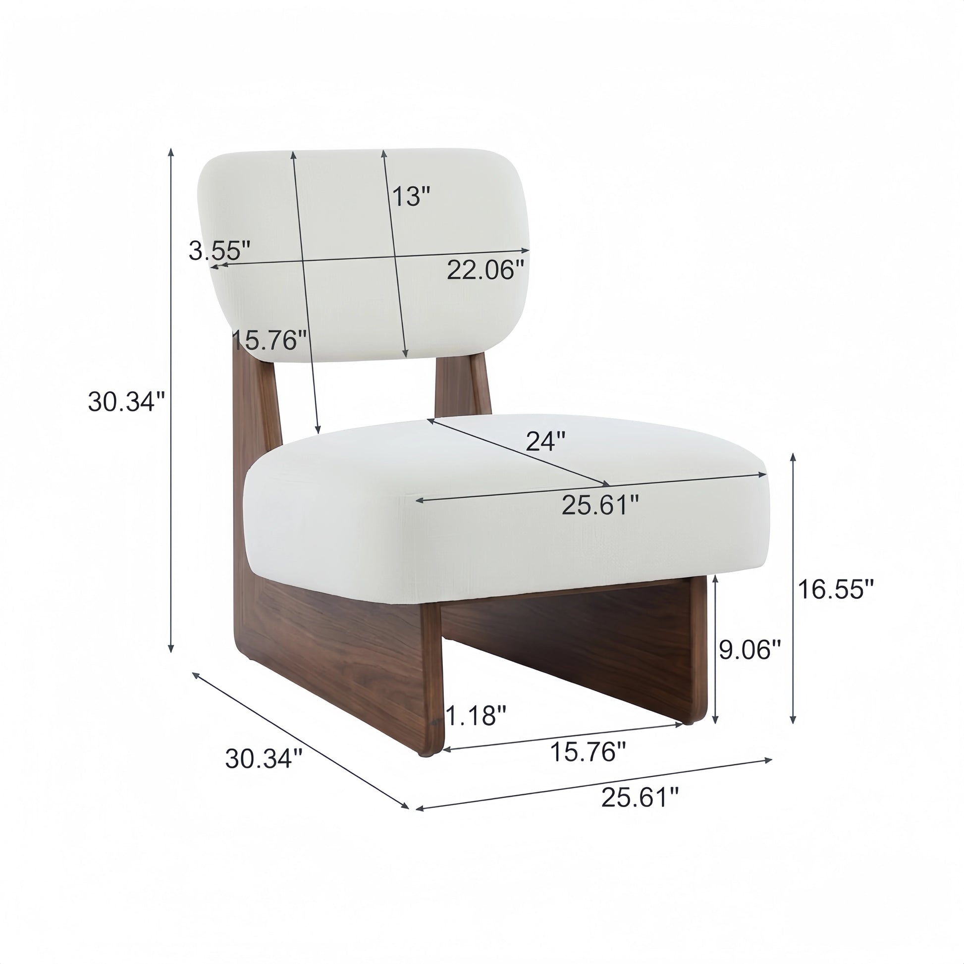 Set of 2 Modern Beige Lounge Chairs - Walnut Wood Base Accent Seating - FVNLYXQ