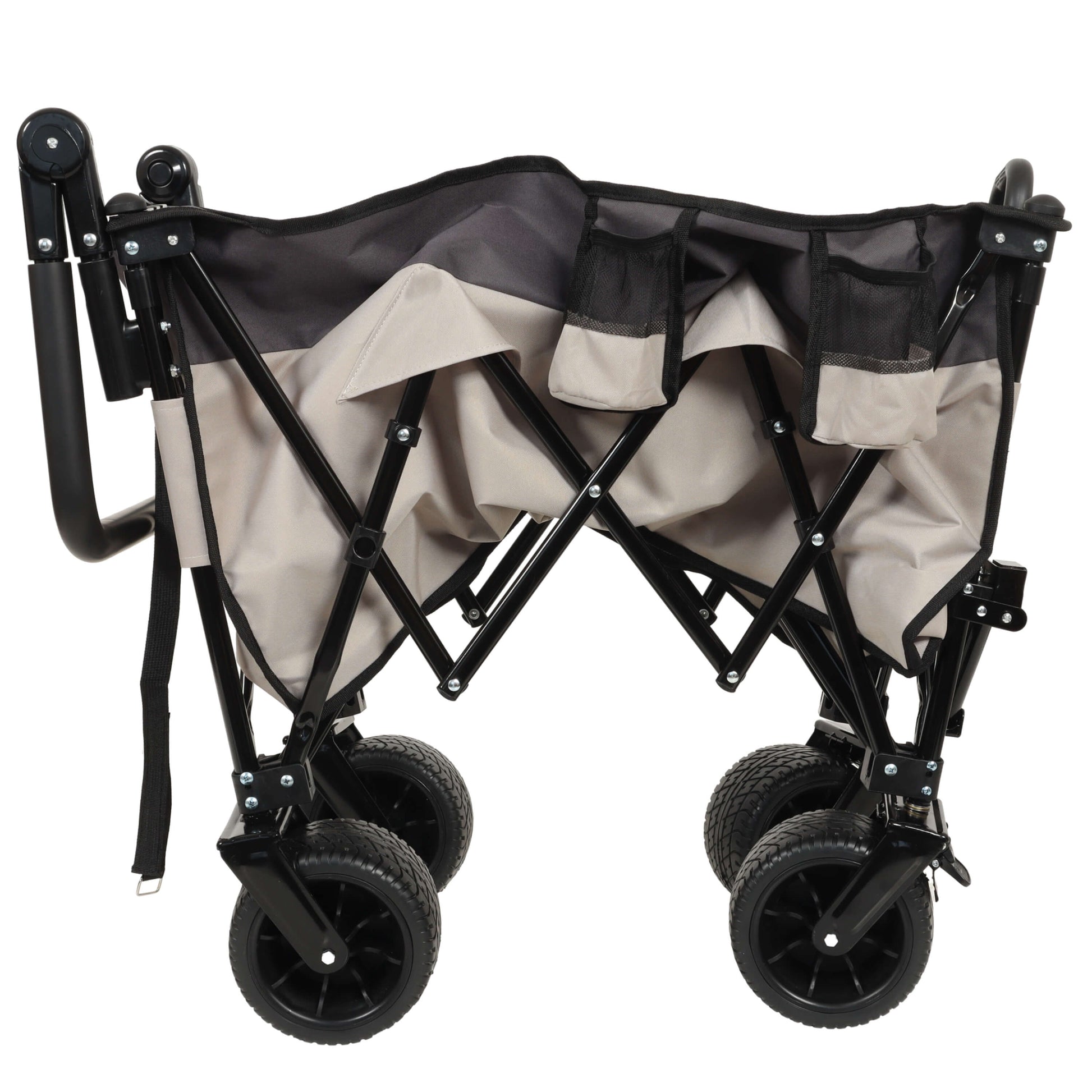 Multi-Functional Push-Pull Folding Wagon Cart with Rotating Handle & 360° All-Terrain Wheels – Heavy-Duty, Adjustable Design, Large Capacity for Transport, Groceries, and Outdoor Use, khaki- Gray - FVNLYXQ