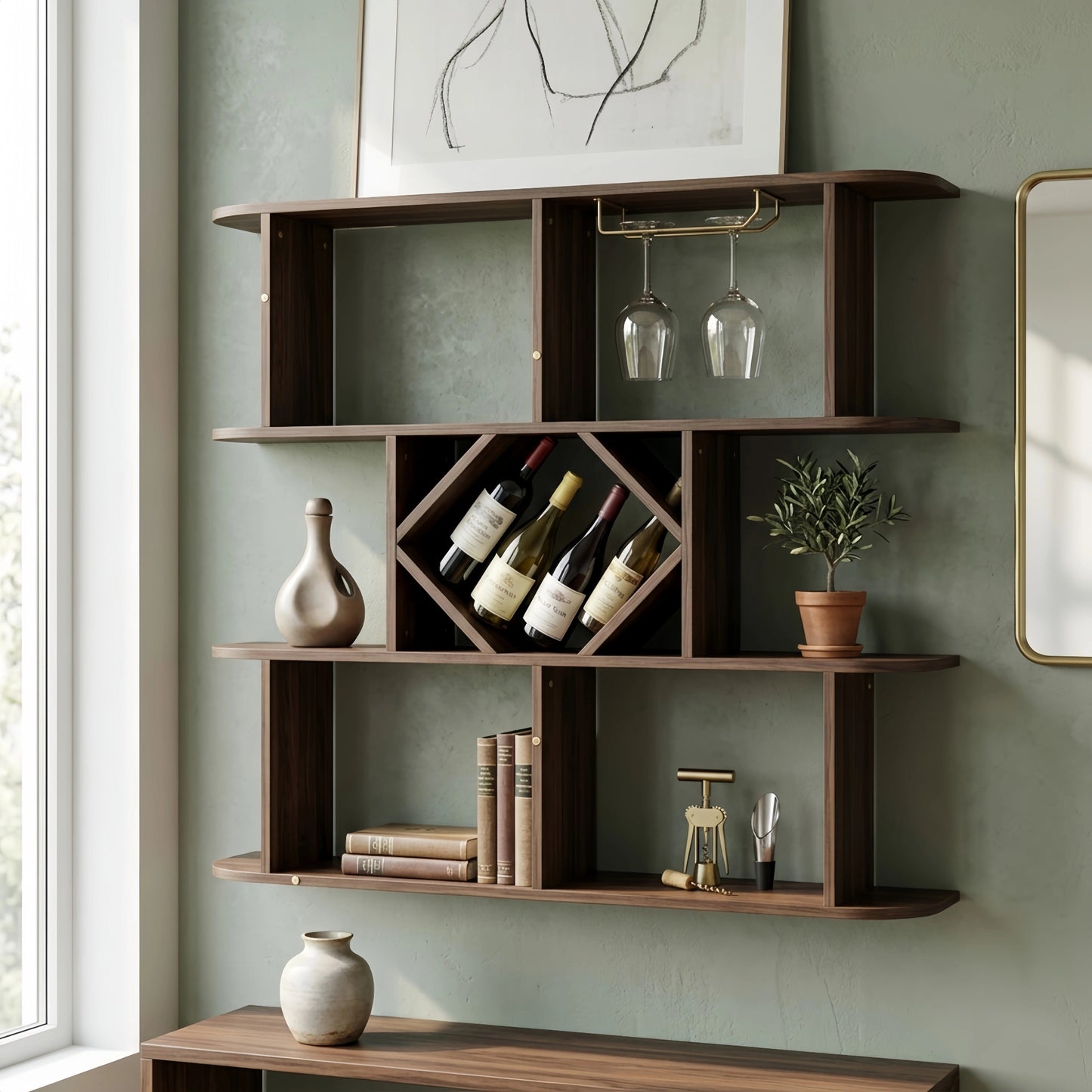 Minimalist 3 - Tier Wooden Wine & Stemware Shelf - FVNLYXQ