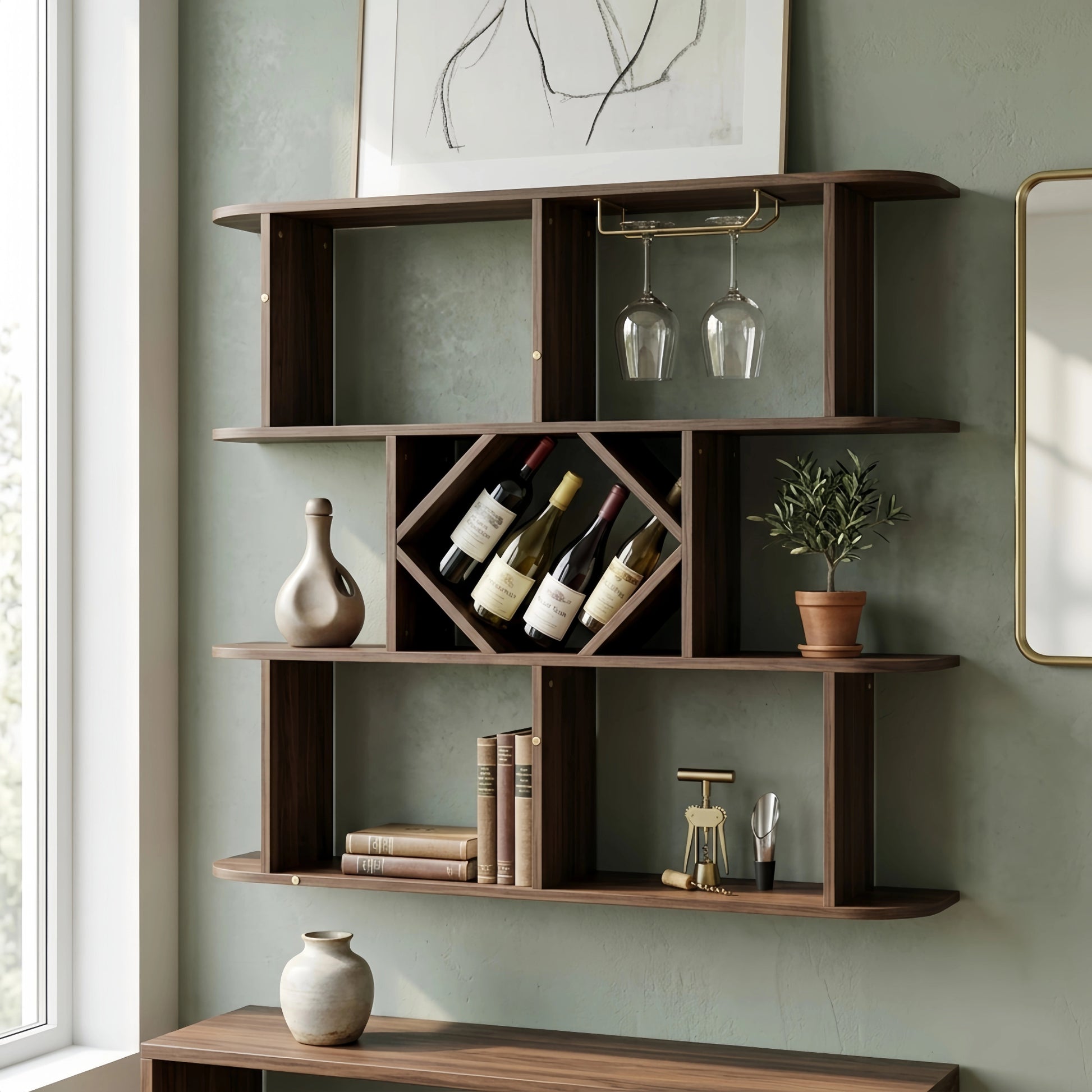 Minimalist 3 - Tier Wooden Wine & Stemware Shelf - FVNLYXQ