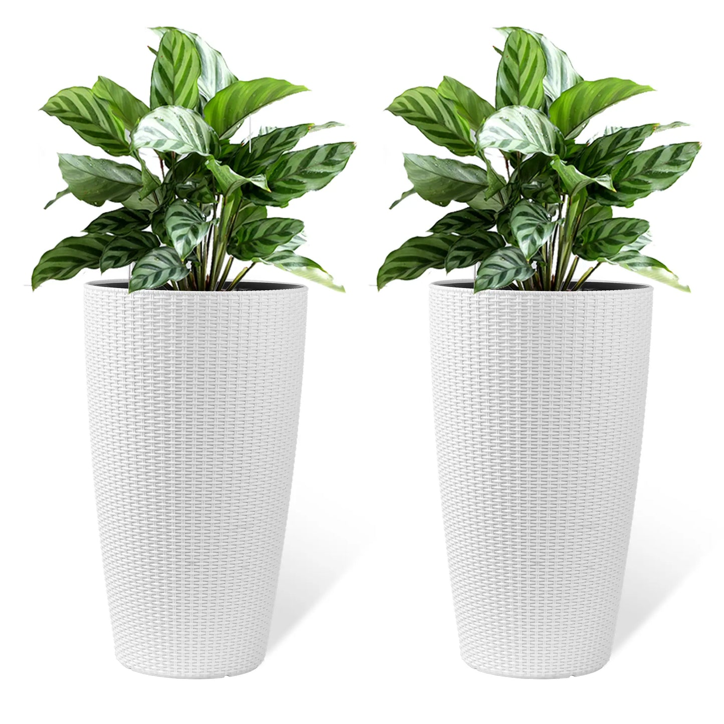 Set of 2 White 22" Tall Faux Rattan Planters with Water Level Indicator - FVNLYXQ
