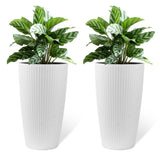 Set of 2 White 22" Tall Faux Rattan Planters with Water Level Indicator - FVNLYXQ