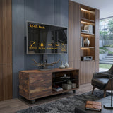 Rustic Brown TV Console with push - to - open Storage Cabinet for TV up to 65in Wood &glass TV Stand for Living Room Bedroom - FVNLYXQ